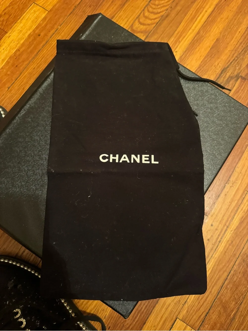 CHANEL Black Tweed Pearl-Trim Slip-On Sneakers